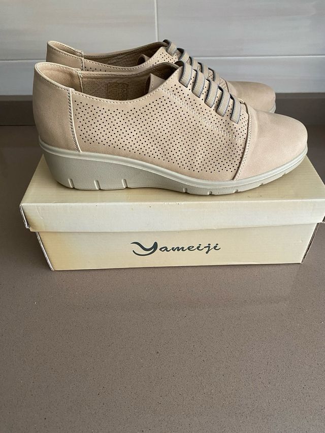 Zapatos mujer piel tipo mocasines cordones gomas