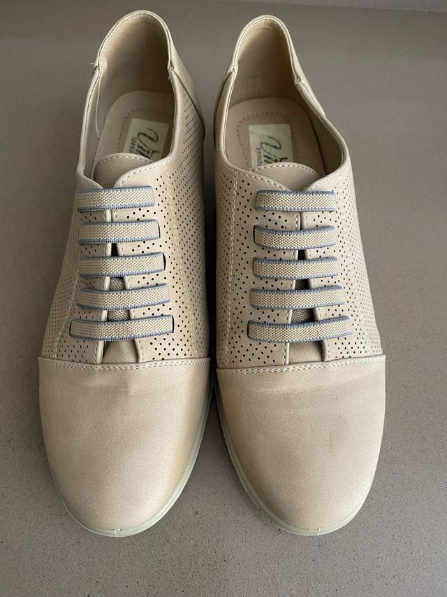 Zapatos mujer piel tipo mocasines cordones gomas