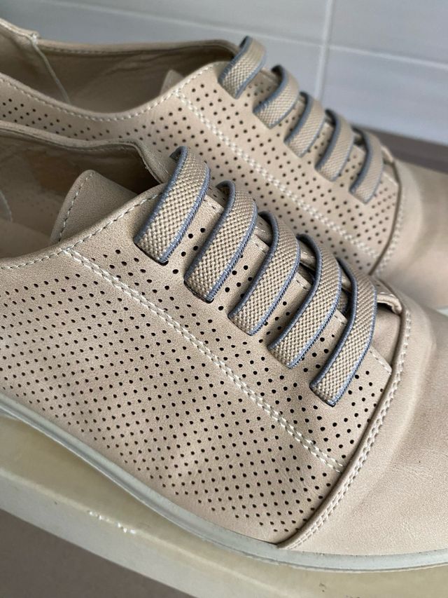 Zapatos mujer piel tipo mocasines cordones gomas