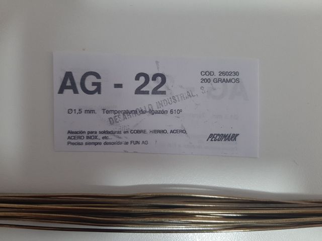 Varillas de plata para soldar al 22%. 200 gramos.