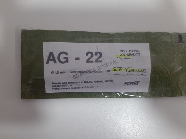 Varillas de plata para soldar al 22%. 200 gramos.