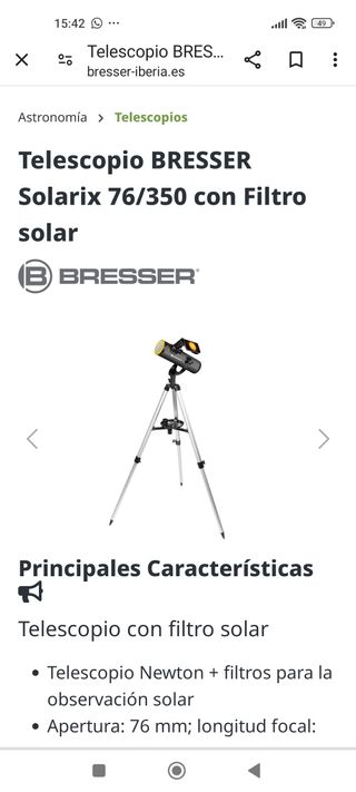 Telescopio cn filtro solar Breser 76/350