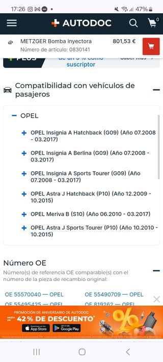 Bomba inyectora opel 55570040
