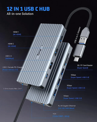 Hub USB C 12 EN 1 100W PD 4K NUEVO