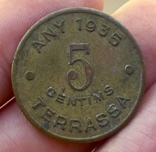Ficha 5 Centimos 1935 Terrassa. Cooperativa
