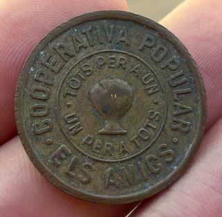 Ficha 5 Centimos 1935 Terrassa. Cooperativa