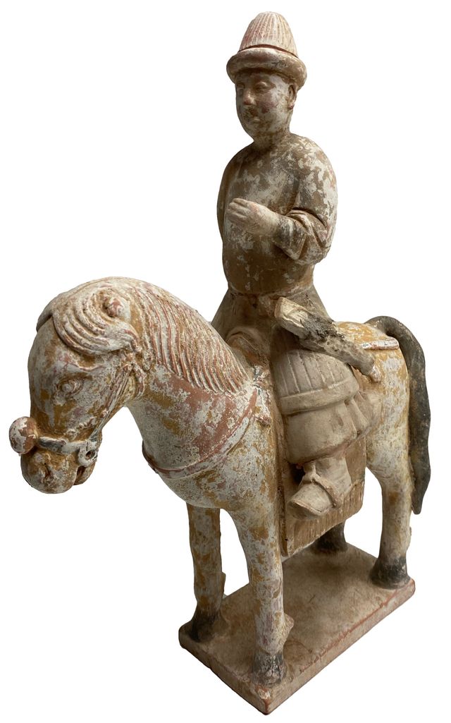 Caballo con jinete de terracota china. Ver
