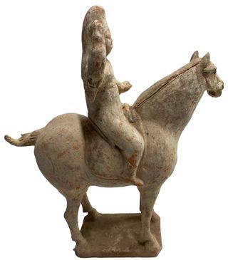 Antiguo caballo con jinete de terracota china.Raro