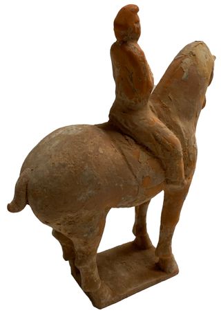 Antiguo caballo con jinete de terracota china.