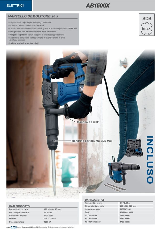 ROMPEDOR SCHEPPACH 1300 W SDS MAX 20 J AB1500X MAX