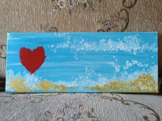 Quadro astratto Cuore Rosso Sfondo Azzurro 50x20