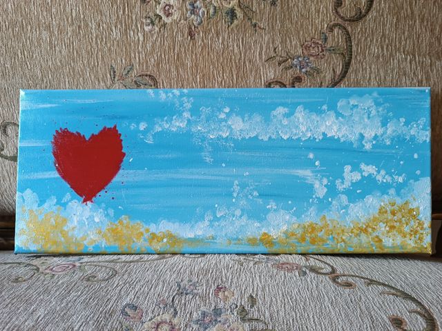 Quadro astratto Cuore Rosso Sfondo Azzurro 50x20