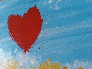 Quadro astratto Cuore Rosso Sfondo Azzurro 50x20