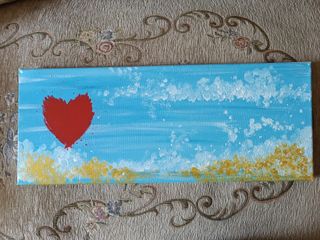 Quadro astratto Cuore Rosso Sfondo Azzurro 50x20