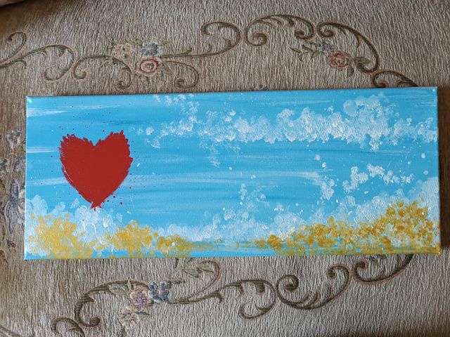 Quadro astratto Cuore Rosso Sfondo Azzurro 50x20