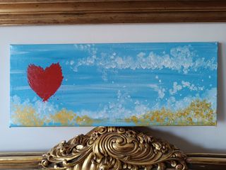 Quadro astratto Cuore Rosso Sfondo Azzurro 50x20