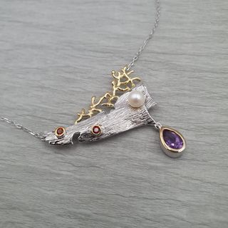 Gargantilla plata 925 amatista perla y granates