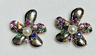 Pendientes orquideas con gemas en plata de ley 925