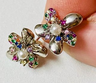 Pendientes orquideas con gemas en plata de ley 925