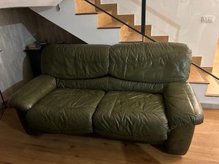 Sofa 3 plazas cuero verde oscuro