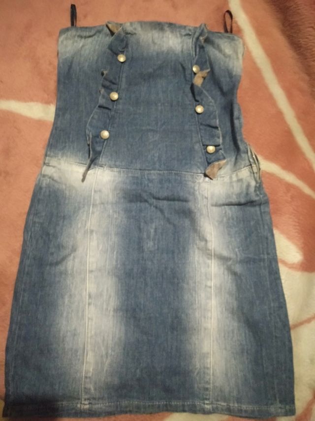 Vestido  vaquero  elástico sin manga👗 sin mangas