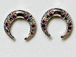 Pendientes lunas con gemas en plata de ley 925