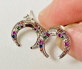 Pendientes lunas con gemas en plata de ley 925