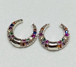 Pendientes lunas con gemas en plata de ley 925