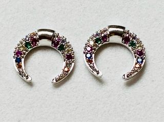 Pendientes lunas con gemas en plata de ley 925