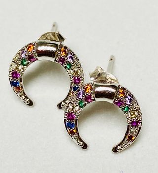 Pendientes lunas con gemas en plata de ley 925