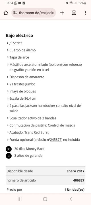 Bajo activo jackson FS3Q con pastillas EMG