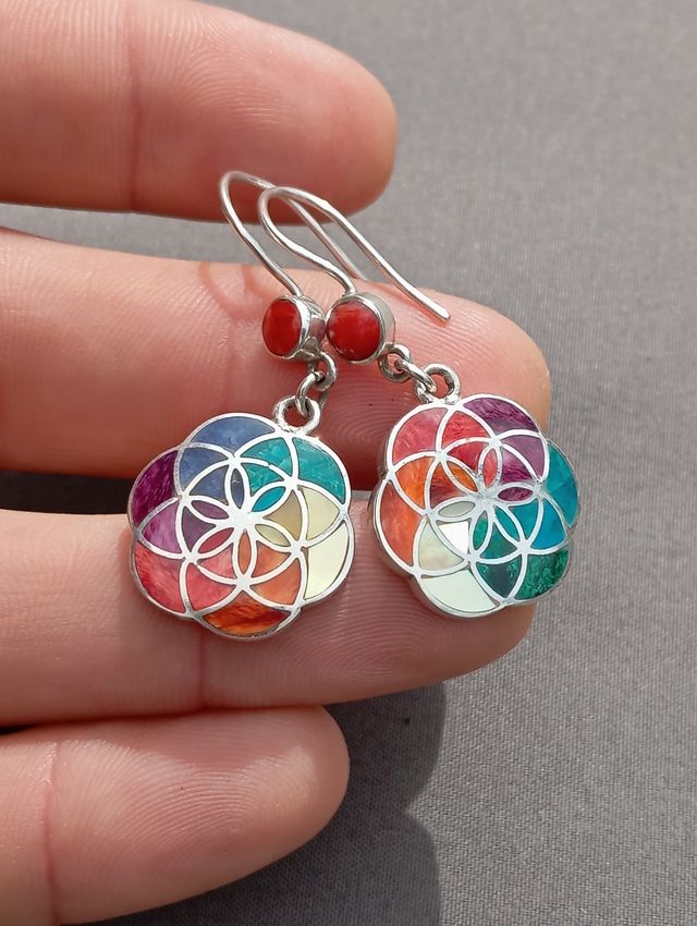 Pendientes plata950 peruana flor de la vida