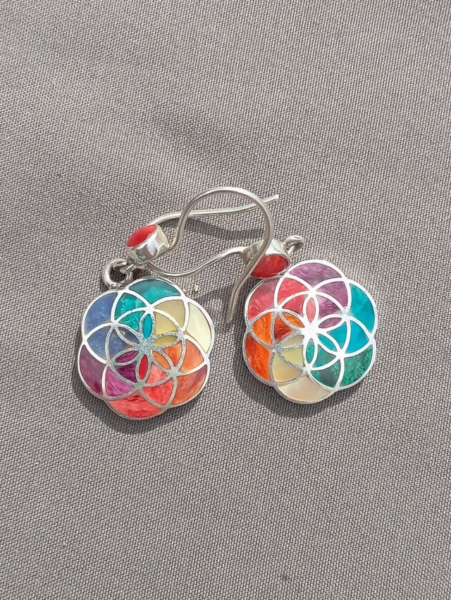 Pendientes plata950 peruana flor de la vida