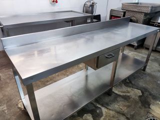 Mesa Trabajo Acero Inoxidable y Cajón 220 x 60 cm