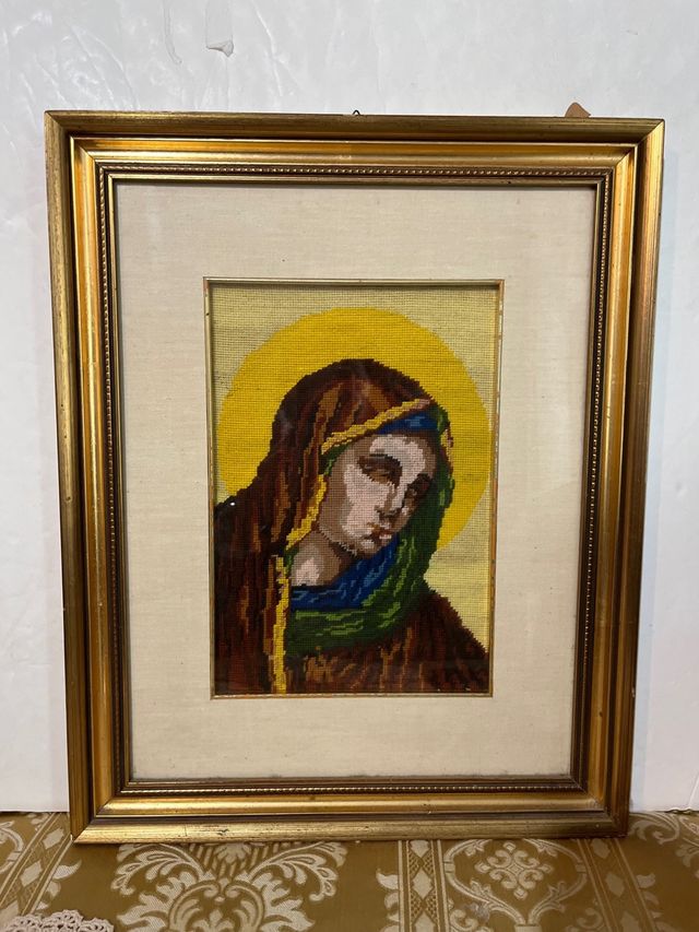 grande quadro con ricamo a mano a petit point