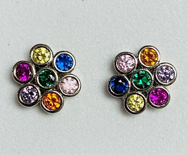 Pendientes roseton de circonitas en plata ley 925