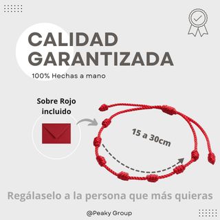 Set 15 Pulseras 7 Nudos Roja Original y Sobre Rojo