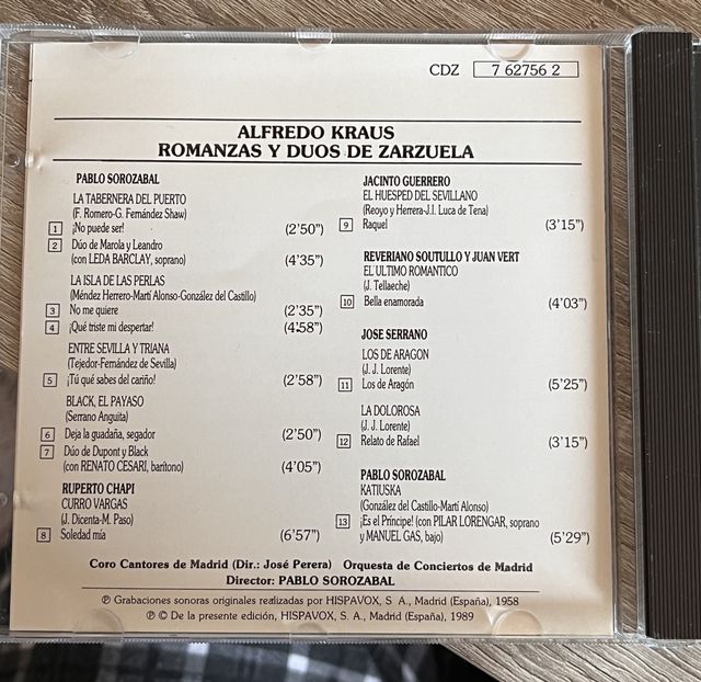 Alfredo Kraus, Dúos de Zarzuela CD perfecto estado