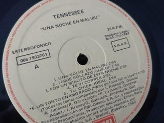 Vinilo Tennessee - Una Noche en Malibú Pop Rock