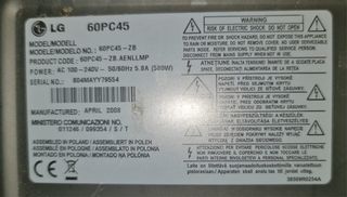 TV PLASMA LG Mod. CRISTAL 60PC45 ZB