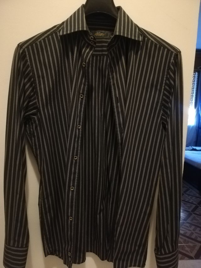 Camicia maniche lunghe,righe nero.grigio