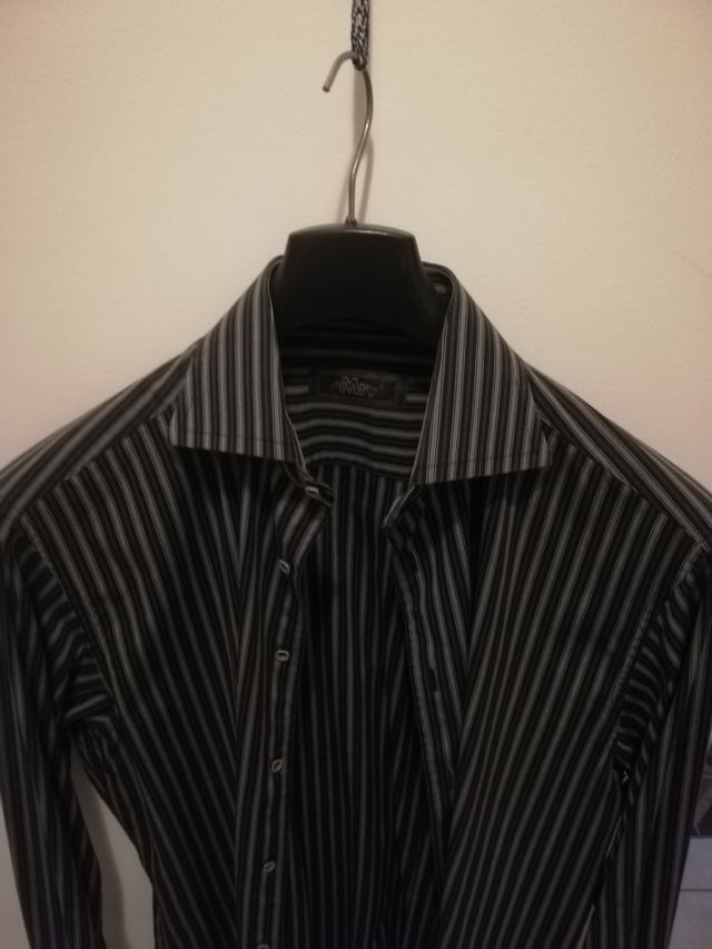 Camicia maniche lunghe,righe nero.grigio
