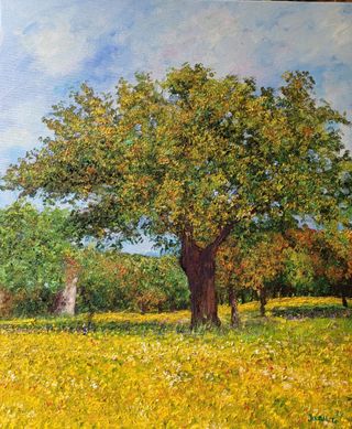 Cuadro al óleo . La encina y la primavera