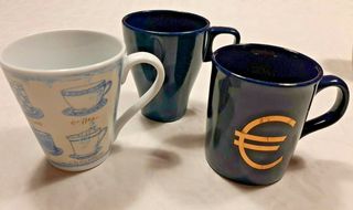 Set 3 tazze colazione mug ceramica porcellana blu