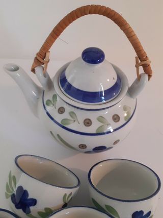 Set teiera + 6 tazze servizio cinese dipinto fiori
