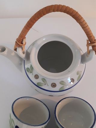 Set teiera + 6 tazze servizio cinese dipinto fiori