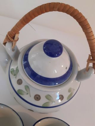 Set teiera + 6 tazze servizio cinese dipinto fiori