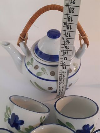 Set teiera + 6 tazze servizio cinese dipinto fiori