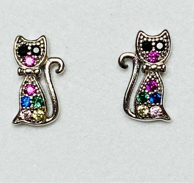 Pendientes gatitos con circonitas y plata ley 925