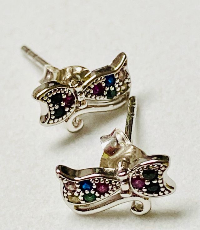 Pendientes gatitos con circonitas y plata ley 925